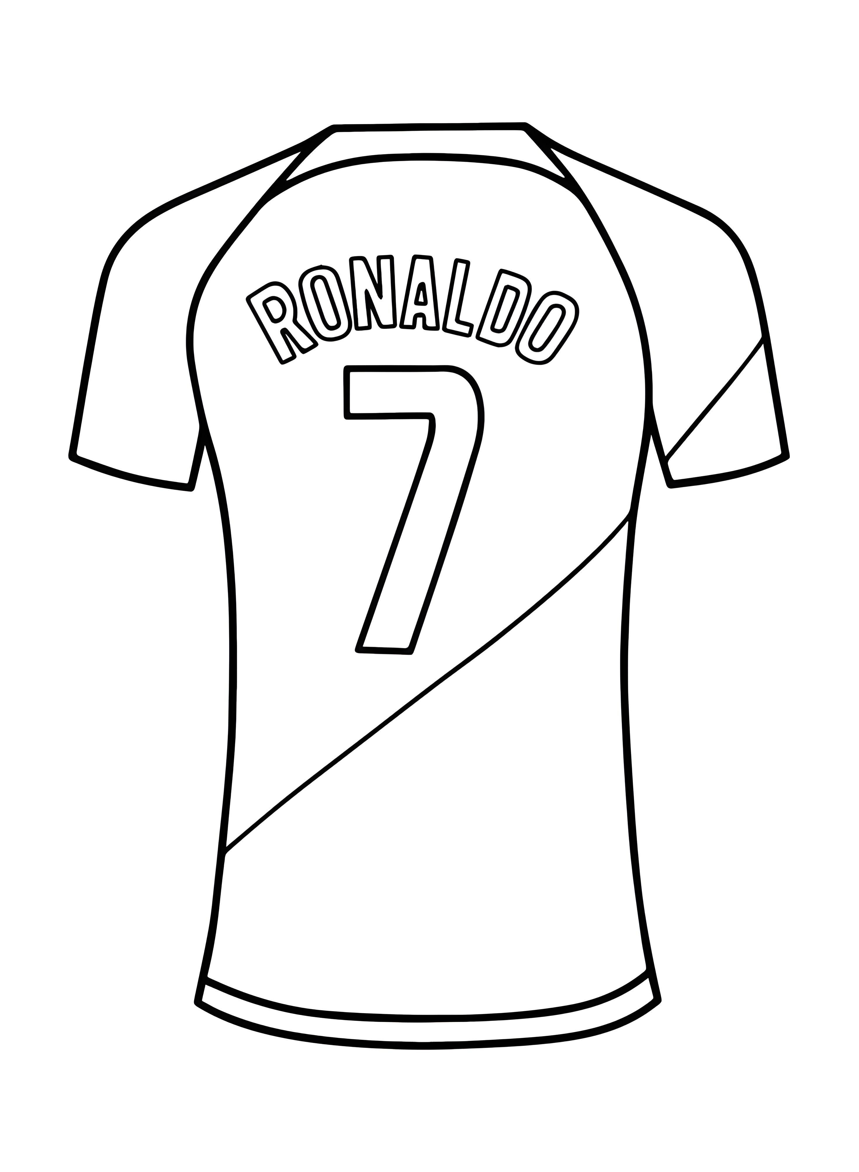Camiseta de fútbol con RONALDO y el número 7, de la categoría Cristiano Ronaldo, para colorear.